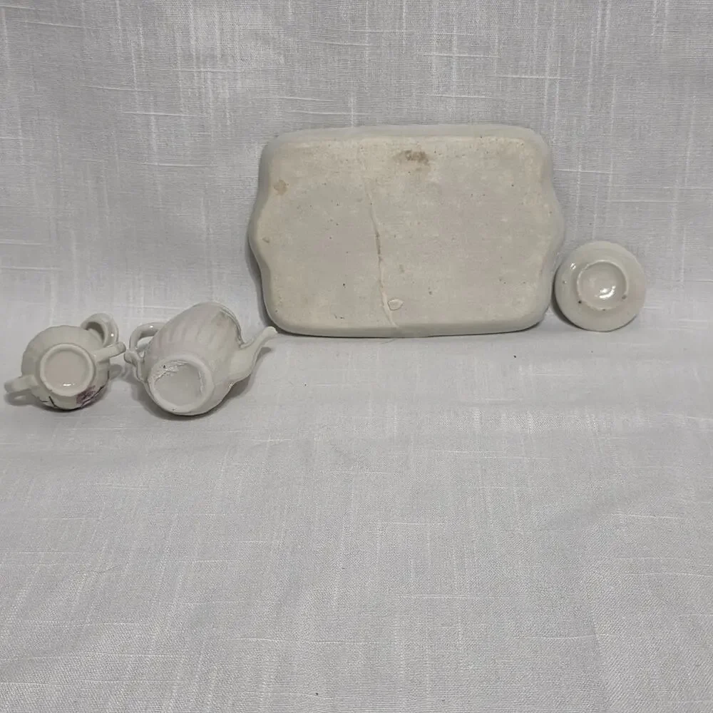 Miniature Ceramic Tea Set Bird Cherry Blossom Teapot Sugar Bowl Cup Saucer Tray